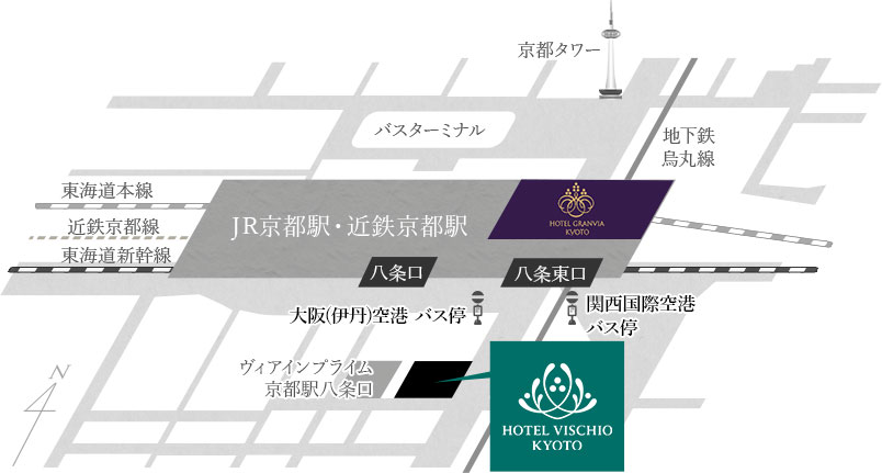 京都駅からのアクセスマップ